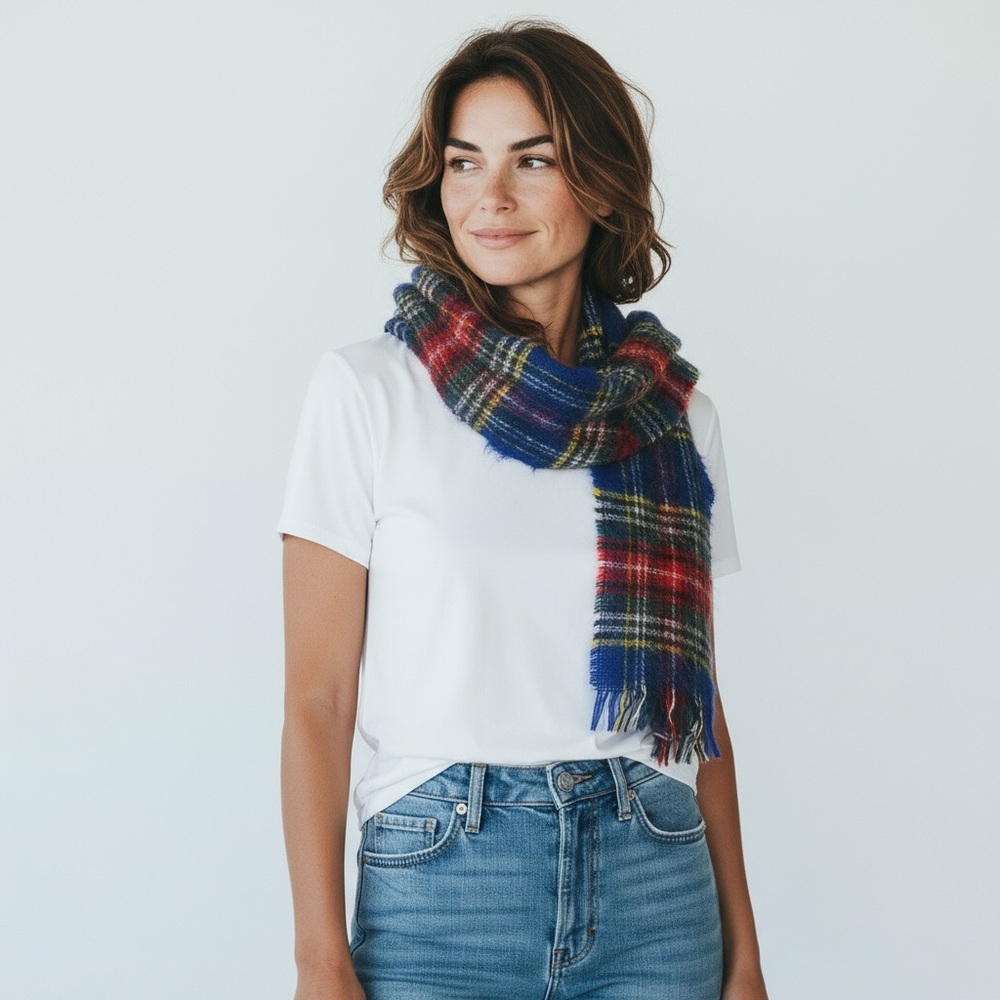 Handcrafted in Scotland Plaid Wool Scarf and Beret - Picture 2 of 11